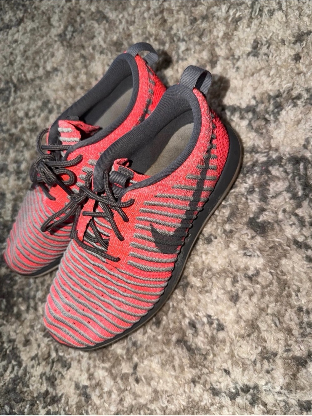 Nike Red and Gray Knit Lace-Up Sneakers